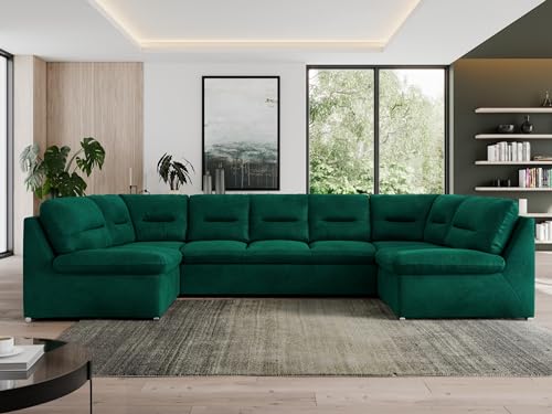MKS MEBLE Sofa XXL U-Form, Wohnlandschaft U Form mit Schlaffunktion, Sofa mit Schlaffunktion, Schlafsofa, Wohnzimmer Couch mit schlaffunktion - Morbido U - Grün Velvet MKS MEBLE Sofa XXL U-Form, Wohnlandschaft U Form mit Schlaffunktion, Sofa mit Schlaffunktion, Schlafsofa, Wohnzimmer Couch mit schlaffunktion - Morbido U - Grün Velvet von MKS MEBLE