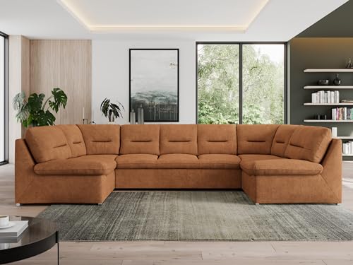 MKS MEBLE Sofa XXL U-Form, Wohnlandschaft U Form mit Schlaffunktion, Sofa mit Schlaffunktion, Schlafsofa, Wohnzimmer Couch mit schlaffunktion - Morbido U - Orange Stukture MKS MEBLE Sofa XXL U-Form, Wohnlandschaft U Form mit Schlaffunktion, Sofa mit Schlaffunktion, Schlafsofa, Wohnzimmer Couch mit schlaffunktion - Morbido U - Orange Stukture von MKS MEBLE
