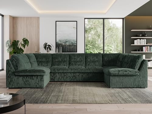 MKS MEBLE Sofa XXL U-Form Grün Cord Wohnlandschaft U-Form mit Schlaffunktion, Sofa mit Schlaffunktion, Schlafsofa mit Topper, Wohnzimmer Couch mit schlaffunktion, Morbido U - Grün Cord MKS MEBLE Sofa XXL U-Form Grün Cord Wohnlandschaft U-Form mit Schlaffunktion, Sofa mit Schlaffunktion, Schlafsofa mit Topper, Wohnzimmer Couch mit schlaffunktion, Morbido U - Grün Cord von MKS MEBLE