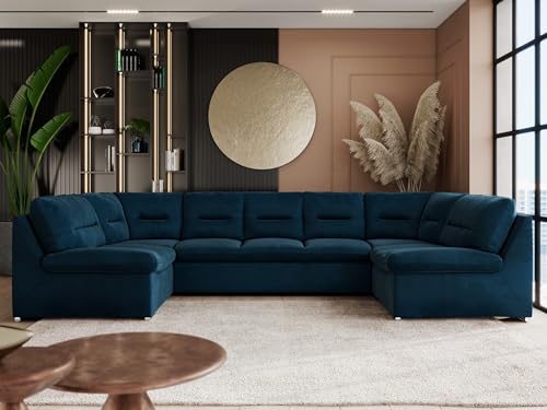 MKS MEBLE Sofa XXL U-Form Blau, Wohnlandschaft U Form mit Schlaffunktion, Sofa mit Schlaffunktion, Schlafsofa mit Topper, Wohnzimmer Couch mit schlaffunktion - Comodo U - Dunkelblau Velvet MKS MEBLE Sofa XXL U-Form Blau, Wohnlandschaft U Form mit Schlaffunktion, Sofa mit Schlaffunktion, Schlafsofa mit Topper, Wohnzimmer Couch mit schlaffunktion - Comodo U - Dunkelblau Velvet von MKS MEBLE