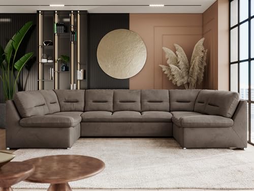 MKS MEBLE Sofa XXL U-Form Braun, Wohnlandschaft U Form mit Schlaffunktion, Sofa mit Schlaffunktion, Schlafsofa mit Topper, Wohnzimmer Couch mit schlaffunktion - Comodo U - Braun Velvet von MKS MEBLE