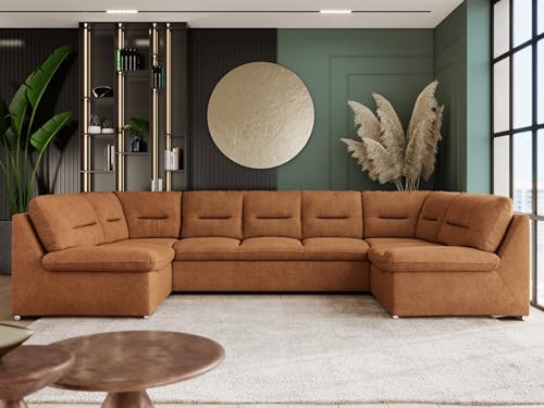 MKS MEBLE Sofa XXL U-Form Orange, Wohnlandschaft U Form mit Schlaffunktion, Sofa mit Schlaffunktion, Schlafsofa mit Topper, Wohnzimmer Couch mit schlaffunktion - Comodo U - Orange Stukture MKS MEBLE Sofa XXL U-Form Orange, Wohnlandschaft U Form mit Schlaffunktion, Sofa mit Schlaffunktion, Schlafsofa mit Topper, Wohnzimmer Couch mit schlaffunktion - Comodo U - Orange Stukture von MKS MEBLE