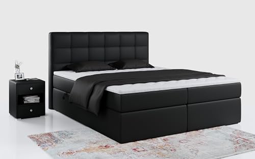 MKS MEBLE TOP2 Boxspringbett 120x200 mit Bettkasten Taschenfederkern Matratze H3 und Topper Bett 120x200 Polsterbett mit Kopfteil Schwarz Kunstleder von MKS MEBLE