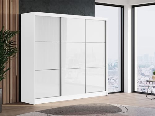 MKS MEBLE Kleiderschrank 240 cm - Schwebetürenschrank Flurschrank Wardrobe - Schlafzimmerschrank Sammlung Valencia - Weiß-Weiß - Modern Design von MKS MEBLE