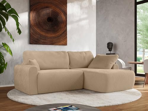 MKS MEBLE Wohnlandschaft Großes Sofa L-Form, Ecksofa mit Schlaffunktion und Bettkasten, Schlafsofa mit Stauraum, Couch mit losen Rückenpolstern CUBO L - Beige - Plüsch - Rechts MKS MEBLE Wohnlandschaft Großes Sofa L-Form, Ecksofa mit Schlaffunktion und Bettkasten, Schlafsofa mit Stauraum, Couch mit losen Rückenpolstern CUBO L - Beige - Plüsch - Rechts von MKS MEBLE