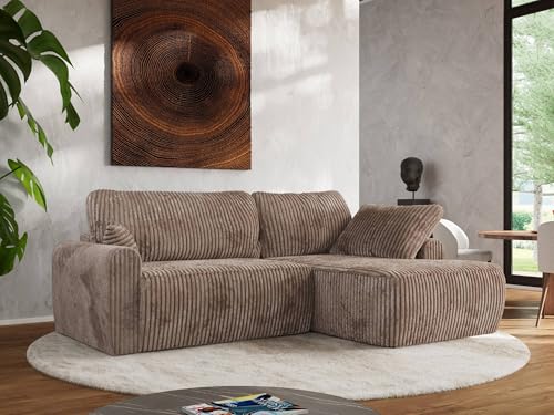 MKS MEBLE Wohnlandschaft Großes Sofa L-Form, Ecksofa mit Schlaffunktion und Bettkasten, Schlafsofa mit Stauraum, Couch mit losen Rückenpolstern CUBO L - Braun - Cord - Rechts von MKS MEBLE
