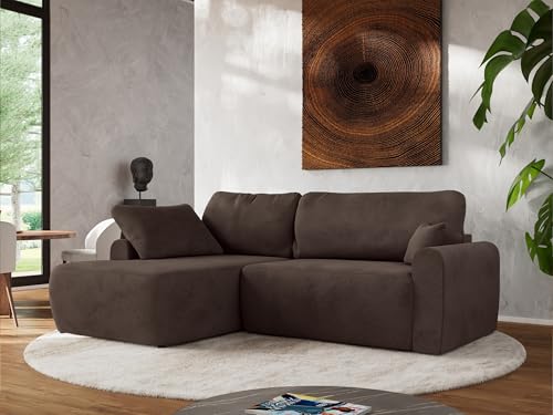 MKS MEBLE Wohnlandschaft Großes Sofa L-Form, Ecksofa mit Schlaffunktion und Bettkasten, Schlafsofa mit Stauraum, Couch mit losen Rückenpolstern CUBO L - Braun - Velvet - Links von MKS MEBLE