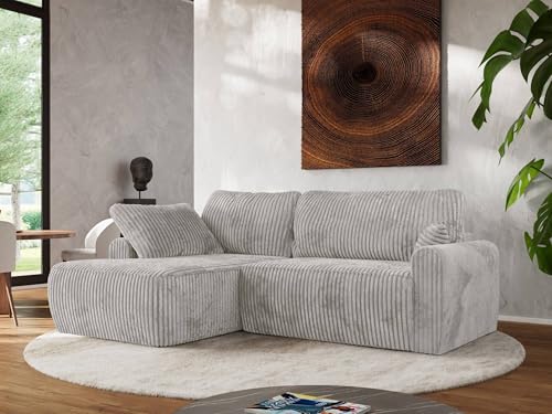 MKS MEBLE Wohnlandschaft Großes Sofa L-Form, Ecksofa mit Schlaffunktion und Bettkasten, Schlafsofa mit Stauraum, Couch mit losen Rückenpolstern CUBO L - Hellgrau - Cord - Links MKS MEBLE Wohnlandschaft Großes Sofa L-Form, Ecksofa mit Schlaffunktion und Bettkasten, Schlafsofa mit Stauraum, Couch mit losen Rückenpolstern CUBO L - Hellgrau - Cord - Links von MKS MEBLE