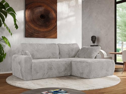 MKS MEBLE Wohnlandschaft Großes Sofa L-Form, Ecksofa mit Schlaffunktion und Bettkasten, Schlafsofa mit Stauraum, Couch mit losen Rückenpolstern CUBO L - Hellgrau - Cord - Rechts MKS MEBLE Wohnlandschaft Großes Sofa L-Form, Ecksofa mit Schlaffunktion und Bettkasten, Schlafsofa mit Stauraum, Couch mit losen Rückenpolstern CUBO L - Hellgrau - Cord - Rechts von MKS MEBLE