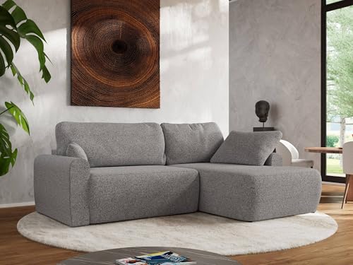 MKS MEBLE Wohnlandschaft Großes Sofa L-Form, Ecksofa mit Schlaffunktion und Bettkasten, Schlafsofa mit Stauraum, Couch mit losen Rückenpolstern CUBO L - Hellgrau - Strukture - Rechts MKS MEBLE Wohnlandschaft Großes Sofa L-Form, Ecksofa mit Schlaffunktion und Bettkasten, Schlafsofa mit Stauraum, Couch mit losen Rückenpolstern CUBO L - Hellgrau - Strukture - Rechts von MKS MEBLE