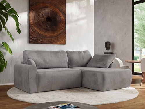 MKS MEBLE Wohnlandschaft Großes Sofa L-Form, Ecksofa mit Schlaffunktion und Bettkasten, Schlafsofa mit Stauraum, Couch mit losen Rückenpolstern CUBO L - Hellgrau - Velvet - Rechts MKS MEBLE Wohnlandschaft Großes Sofa L-Form, Ecksofa mit Schlaffunktion und Bettkasten, Schlafsofa mit Stauraum, Couch mit losen Rückenpolstern CUBO L - Hellgrau - Velvet - Rechts von MKS MEBLE
