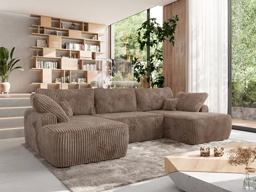 MKS MEBLE Wohnlandschaft Großes Sofa U-Form, Ecksofa mit Schlaffunktion und Bettkasten, Schlafsofa mit Stauraum, Couch mit losen Rückenpolstern CUBO U - Braun - Cord MKS MEBLE Wohnlandschaft Großes Sofa U-Form, Ecksofa mit Schlaffunktion und Bettkasten, Schlafsofa mit Stauraum, Couch mit losen Rückenpolstern CUBO U - Braun - Cord von MKS MEBLE
