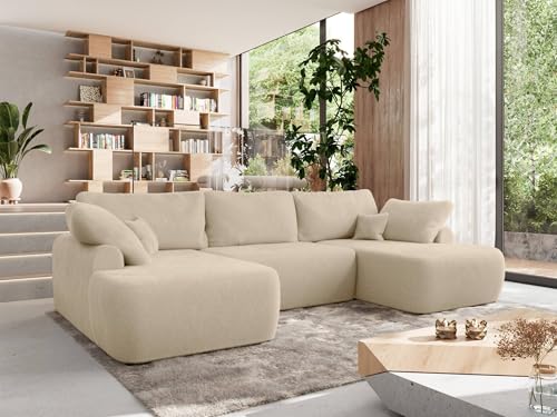 MKS MEBLE Wohnlandschaft Großes Sofa U-Form, Ecksofa mit Schlaffunktion und Bettkasten, Schlafsofa mit Stauraum, Couch mit losen Rückenpolstern CUBO U - Creme - Plüsch MKS MEBLE Wohnlandschaft Großes Sofa U-Form, Ecksofa mit Schlaffunktion und Bettkasten, Schlafsofa mit Stauraum, Couch mit losen Rückenpolstern CUBO U - Creme - Plüsch von MKS MEBLE