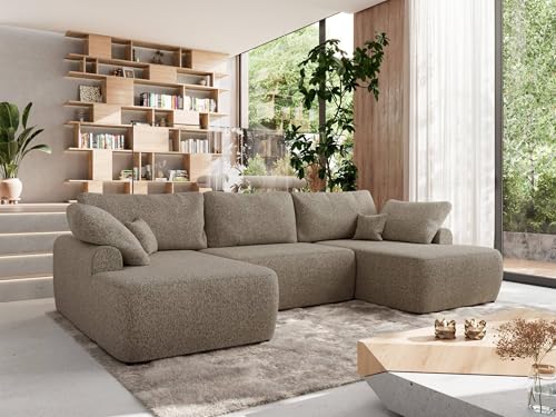 MKS MEBLE Wohnlandschaft Großes Sofa U-Form, Ecksofa mit Schlaffunktion und Bettkasten, Schlafsofa mit Stauraum, Couch mit losen Rückenpolstern CUBO U - Dunkelbeige - Strukture MKS MEBLE Wohnlandschaft Großes Sofa U-Form, Ecksofa mit Schlaffunktion und Bettkasten, Schlafsofa mit Stauraum, Couch mit losen Rückenpolstern CUBO U - Dunkelbeige - Strukture von MKS MEBLE