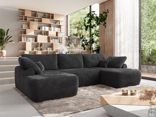 MKS MEBLE Wohnlandschaft Großes Sofa U-Form, Ecksofa mit Schlaffunktion und Bettkasten, Schlafsofa mit Stauraum, Couch mit losen Rückenpolstern CUBO U - Dunkelgrau - Plüsch MKS MEBLE Wohnlandschaft Großes Sofa U-Form, Ecksofa mit Schlaffunktion und Bettkasten, Schlafsofa mit Stauraum, Couch mit losen Rückenpolstern CUBO U - Dunkelgrau - Plüsch von MKS MEBLE