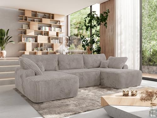 MKS MEBLE Wohnlandschaft Großes Sofa U-Form, Ecksofa mit Schlaffunktion und Bettkasten, Schlafsofa mit Stauraum, Couch mit losen Rückenpolstern CUBO U - Grau - Cord MKS MEBLE Wohnlandschaft Großes Sofa U-Form, Ecksofa mit Schlaffunktion und Bettkasten, Schlafsofa mit Stauraum, Couch mit losen Rückenpolstern CUBO U - Grau - Cord von MKS MEBLE