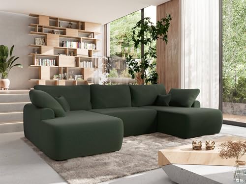 MKS MEBLE Wohnlandschaft Großes Sofa U-Form, Ecksofa mit Schlaffunktion und Bettkasten, Schlafsofa mit Stauraum, Couch mit losen Rückenpolstern CUBO U - Grün - Boucle MKS MEBLE Wohnlandschaft Großes Sofa U-Form, Ecksofa mit Schlaffunktion und Bettkasten, Schlafsofa mit Stauraum, Couch mit losen Rückenpolstern CUBO U - Grün - Boucle von MKS MEBLE