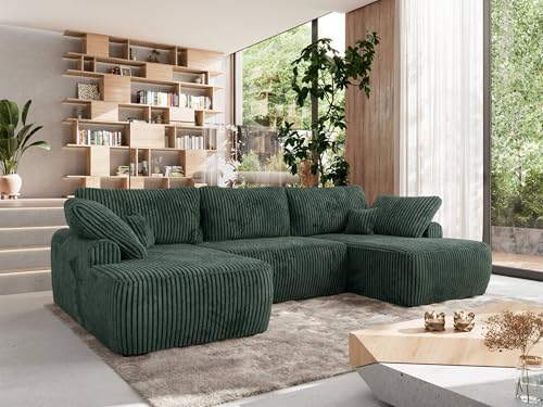 MKS MEBLE Wohnlandschaft Großes Sofa U-Form, Ecksofa mit Schlaffunktion und Bettkasten, Schlafsofa mit Stauraum, Couch mit losen Rückenpolstern CUBO U - Grün - Cord MKS MEBLE Wohnlandschaft Großes Sofa U-Form, Ecksofa mit Schlaffunktion und Bettkasten, Schlafsofa mit Stauraum, Couch mit losen Rückenpolstern CUBO U - Grün - Cord von MKS MEBLE