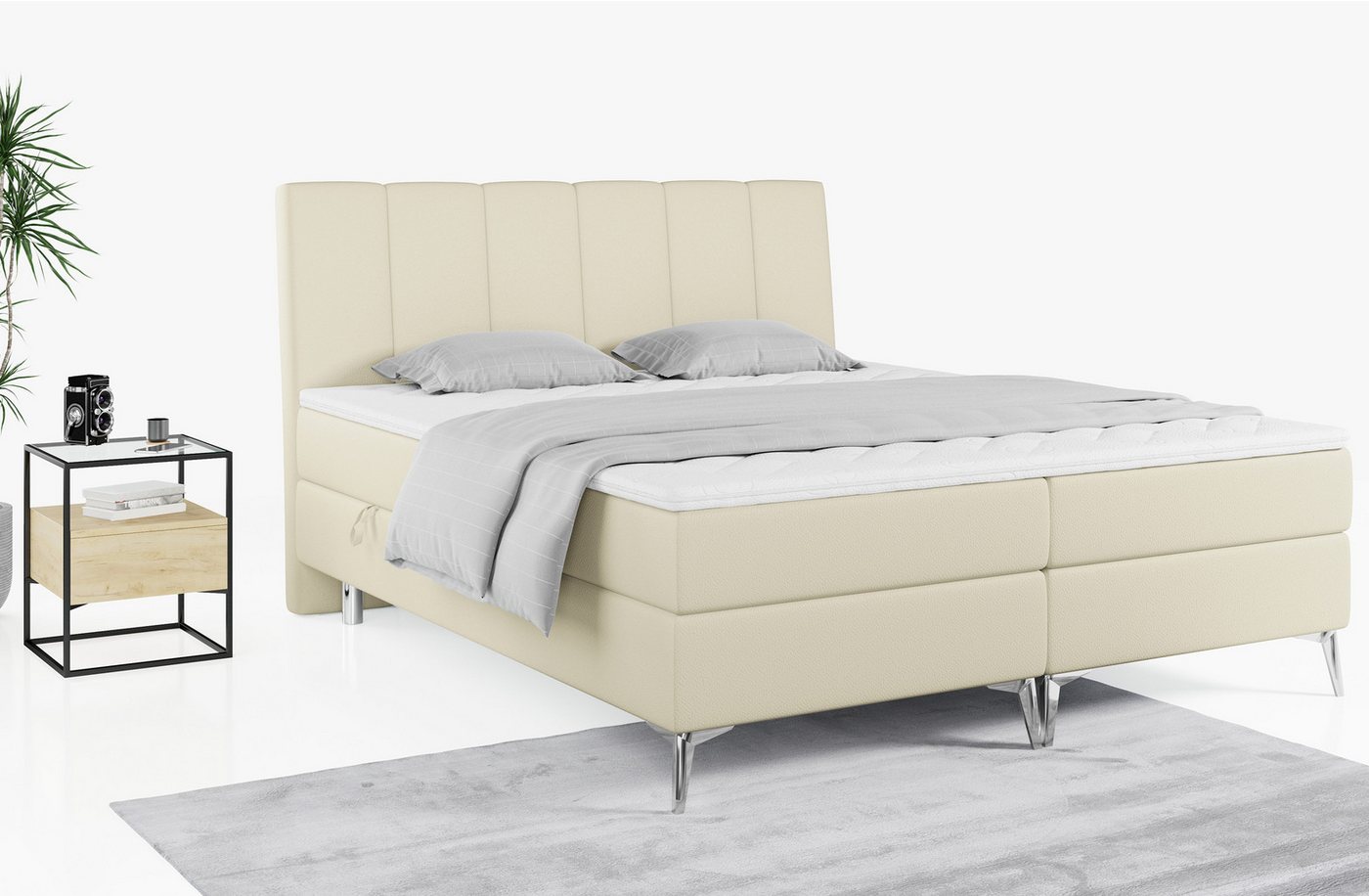 MKS MÖBEL Boxspringbett ADELANO, Doppelbett mit Multipocket Matratze, Modern Bett, Deko Bed von MKS MÖBEL