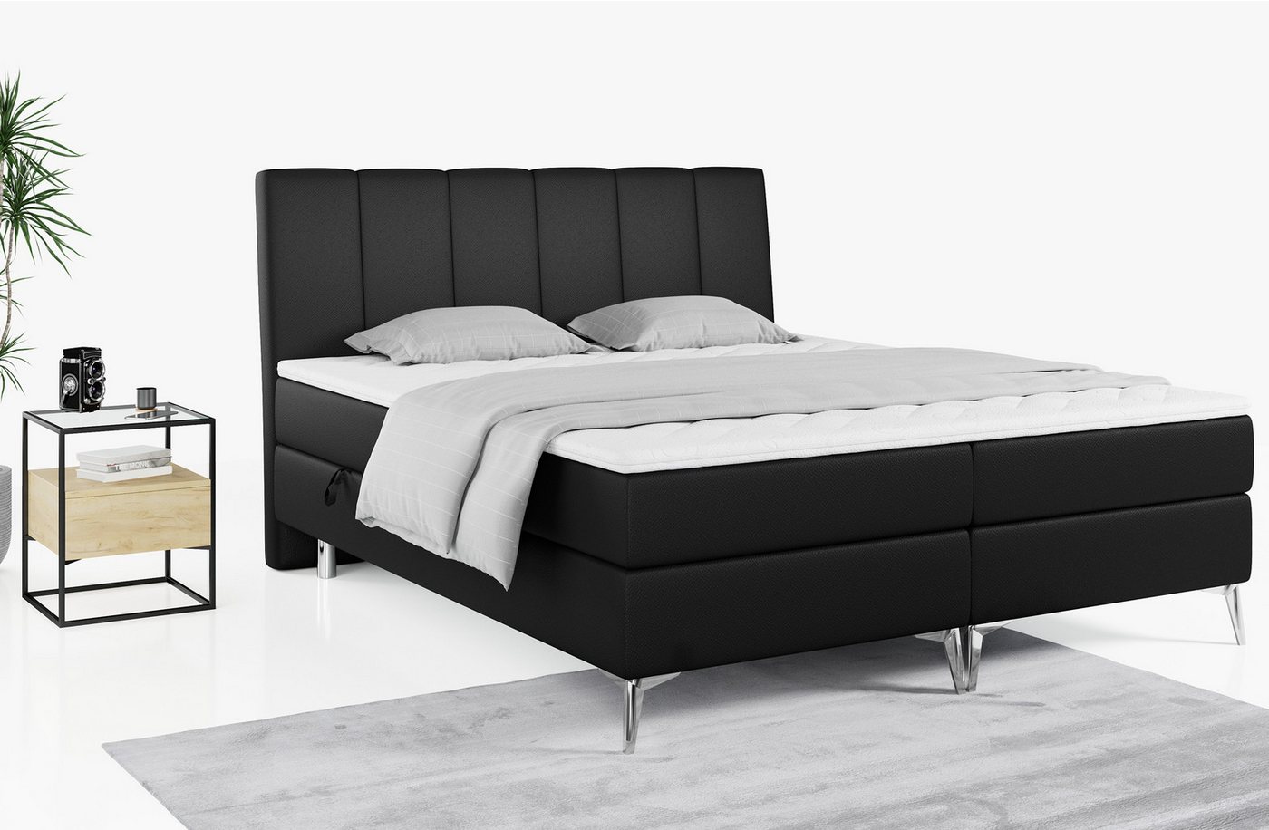 MKS MÖBEL Boxspringbett ADELANO, Doppelbett mit Multipocket Matratze, Modern Bett, Deko Bed von MKS MÖBEL