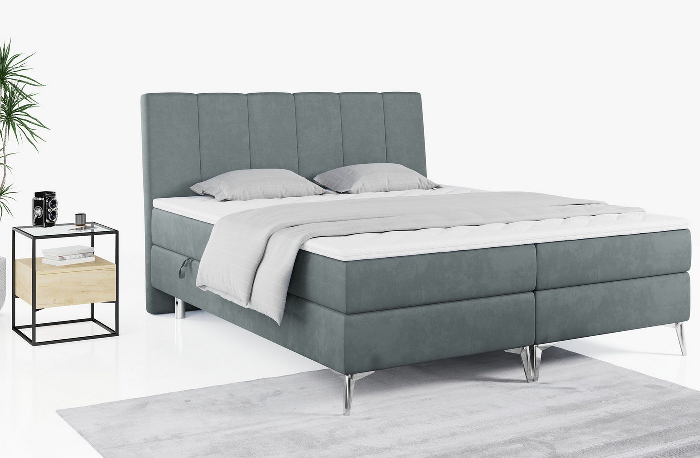 MKS MÖBEL Boxspringbett ADELANO, Doppelbett mit Multipocket Matratze, Modern Bett, Deko Bed von MKS MÖBEL