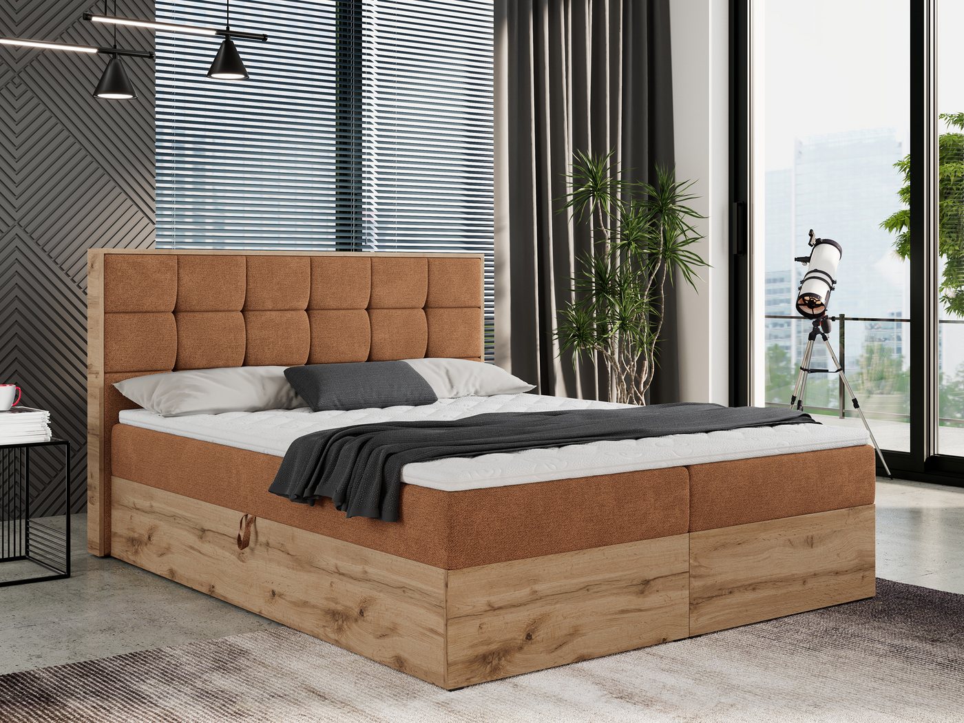 MKS MÖBEL Boxspringbett ALBERO 1, Doppelbett, Multipocket-Matratze, Eiche Holzrahmen, Praktisch von MKS MÖBEL