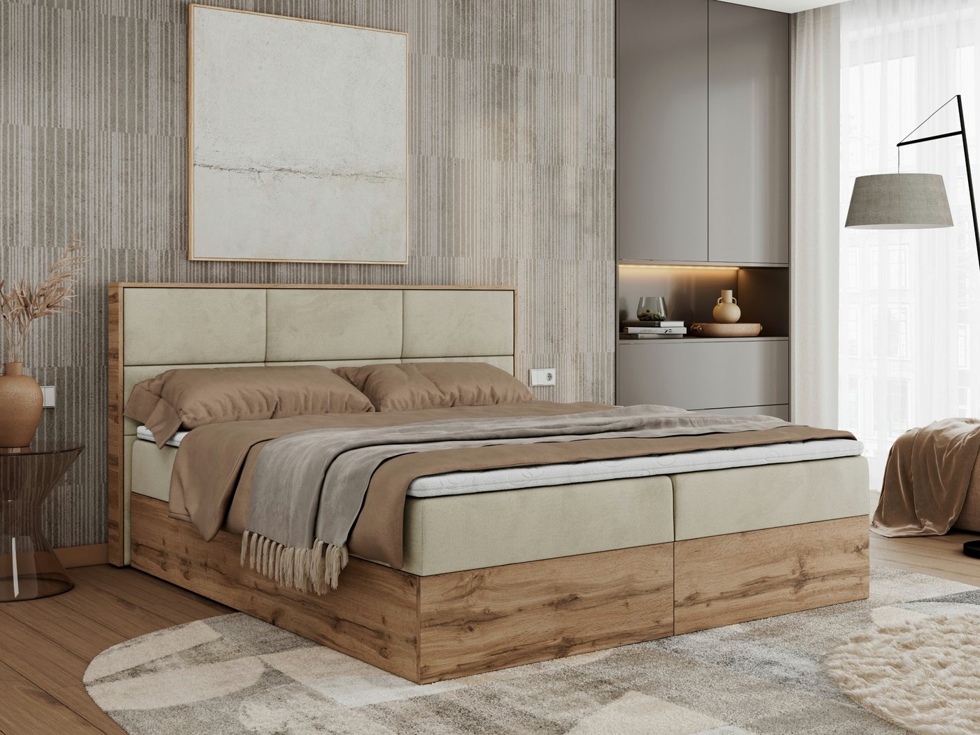 MKS MÖBEL Boxspringbett ALBERO 2 (Packung, Set, Polsterbett, T30-Schaum, Topper T25, Zwei Bettkästen), Doppelbett, mit Möbelplatten, Multipocket-Matratze, mit Kopfstütze MKS MÖBEL Boxspringbett ALBERO 2 (Packung, Set, Polsterbett, T30-Schaum, Topper T25, Zwei Bettkästen), Doppelbett, mit Möbelplatten, Multipocket-Matratze, mit Kopfstütze von MKS MÖBEL