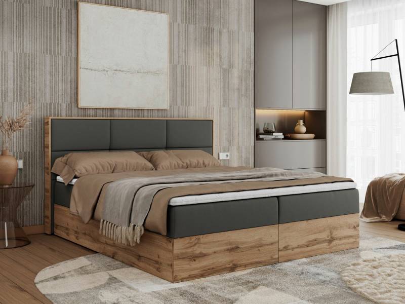 MKS MÖBEL Boxspringbett ALBERO 2 (Packung, Set, Polsterbett, T30-Schaum, Topper T25, Zwei Bettkästen), Doppelbett, mit Möbelplatten, Multipocket-Matratze, mit Kopfstütze von MKS MÖBEL