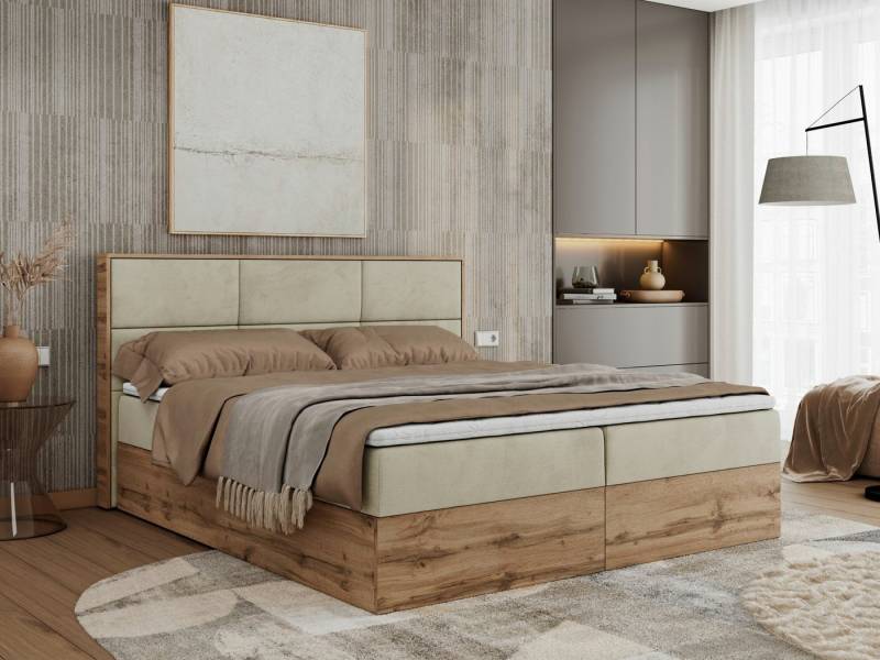 MKS MÖBEL Boxspringbett ALBERO 2 (Packung, Set, Polsterbett, T30-Schaum, Topper T25, Zwei Bettkästen), Doppelbett, mit Möbelplatten, Multipocket-Matratze, mit Kopfstütze von MKS MÖBEL