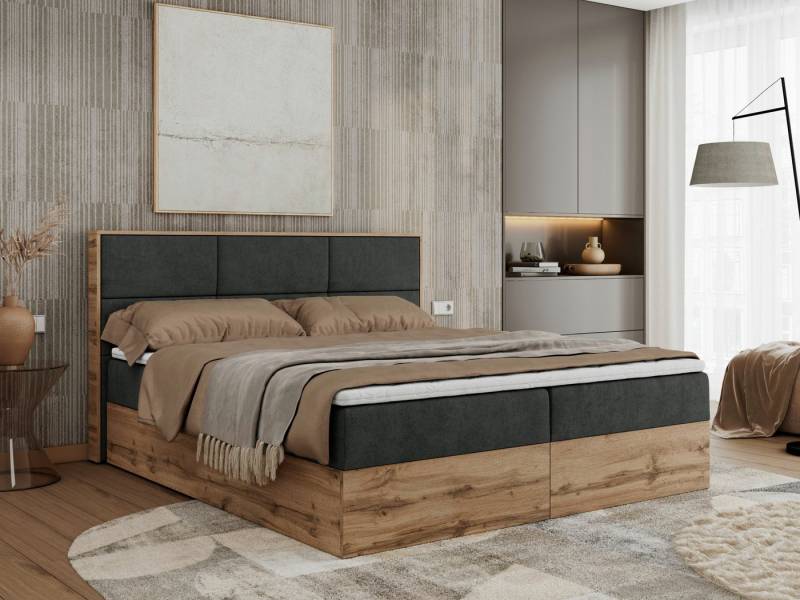 MKS MÖBEL Boxspringbett ALBERO 2 (Packung, Set, Polsterbett, T30-Schaum, Topper T25, Zwei Bettkästen), Doppelbett, mit Möbelplatten, Multipocket-Matratze, mit Kopfstütze von MKS MÖBEL