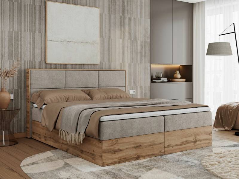 MKS MÖBEL Boxspringbett ALBERO 2 (Packung, Set, Polsterbett, T30-Schaum, Topper T25, Zwei Bettkästen), Doppelbett, mit Möbelplatten, Multipocket-Matratze, mit Kopfstütze von MKS MÖBEL