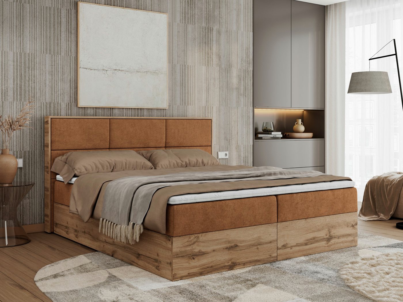 MKS MÖBEL Boxspringbett ALBERO 2 (Packung, Set, Polsterbett, T30-Schaum, Topper T25, Zwei Bettkästen), Doppelbett, mit Möbelplatten, Multipocket-Matratze, mit Kopfstütze MKS MÖBEL Boxspringbett ALBERO 2 (Packung, Set, Polsterbett, T30-Schaum, Topper T25, Zwei Bettkästen), Doppelbett, mit Möbelplatten, Multipocket-Matratze, mit Kopfstütze von MKS MÖBEL