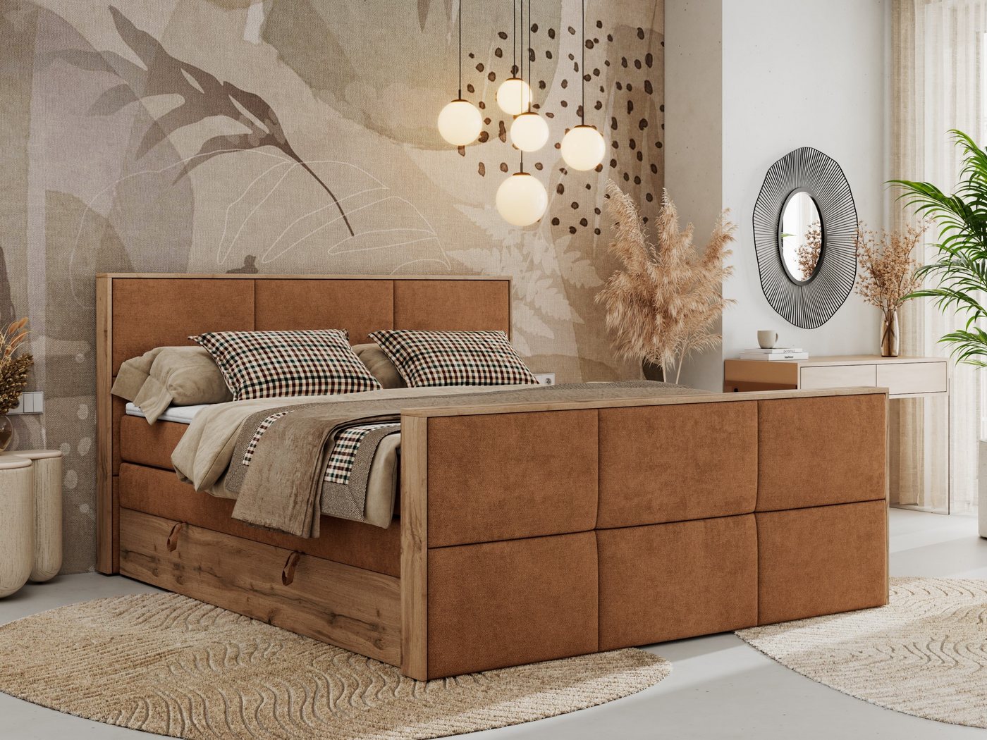 MKS MÖBEL Boxspringbett ALBERO 2 KING DUO (Packung, Set, Bettkästen, Topper T25, T30-Schaum, Möbelplattenelementen), Doppelbett, Multipocket-Matratzen, Boxspringbett, Fußteil von MKS MÖBEL