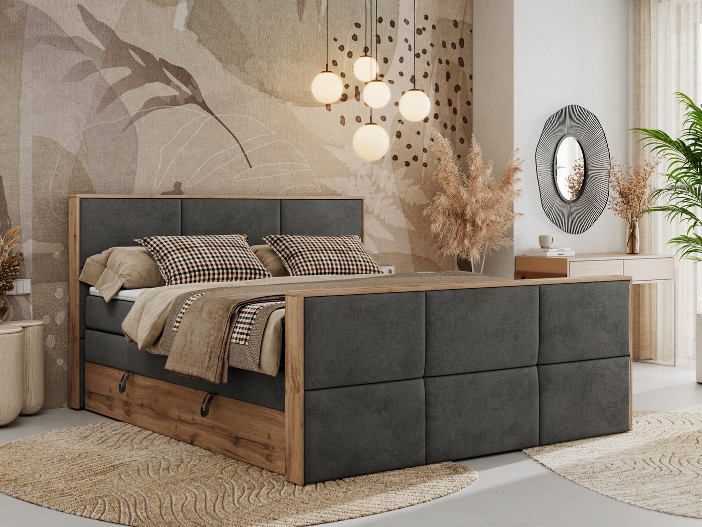 MKS MÖBEL Boxspringbett ALBERO 2 KING DUO (Packung, Set, Bettkästen, Topper T25, T30-Schaum, Möbelplattenelementen), Doppelbett, Multipocket-Matratzen, Boxspringbett, Fußteil von MKS MÖBEL