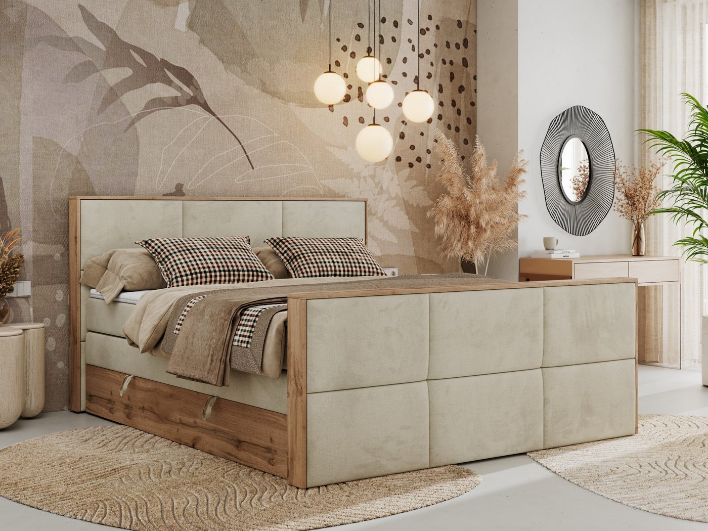 MKS MÖBEL Boxspringbett ALBERO 2 KING DUO (Packung, Set, Bettkästen, Topper T25, T30-Schaum, Möbelplattenelementen), Doppelbett, Multipocket-Matratzen, Boxspringbett, Fußteil von MKS MÖBEL