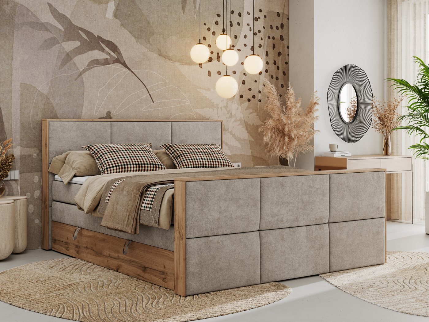 MKS MÖBEL Boxspringbett ALBERO 2 KING DUO (Packung, Set, Bettkästen, Topper T25, T30-Schaum, Möbelplattenelementen), Doppelbett, Multipocket-Matratzen, Boxspringbett, Fußteil von MKS MÖBEL