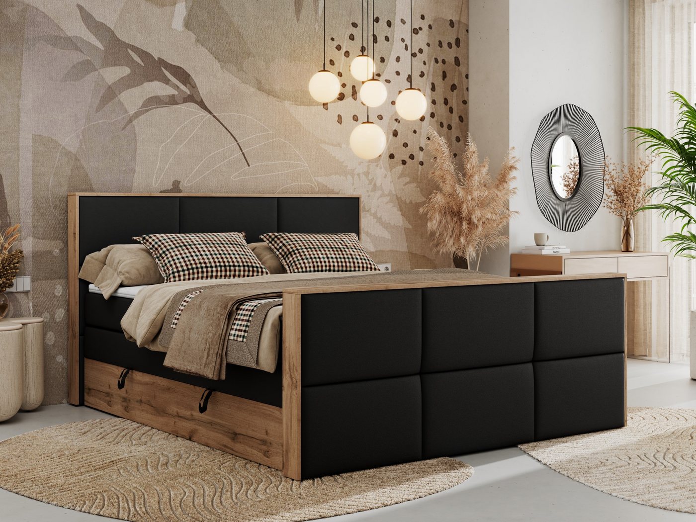 MKS MÖBEL Boxspringbett ALBERO 2 KING DUO (Packung, Set, Bettkästen, Topper T25, T30-Schaum, Möbelplattenelementen), Doppelbett, Multipocket-Matratzen, Boxspringbett, Fußteil von MKS MÖBEL
