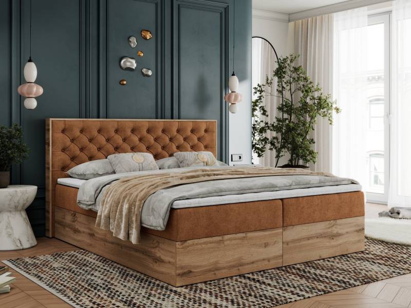 MKS MÖBEL Boxspringbett ALBERO 3 (Packung, Set, Topper T25, T30-Schaum, Stauraum, Zwei Bettkästen, Matratzen), Multipocket-Matratze, Doppelbett, mit Möbelplatten, mit Kopfstütze von MKS MÖBEL