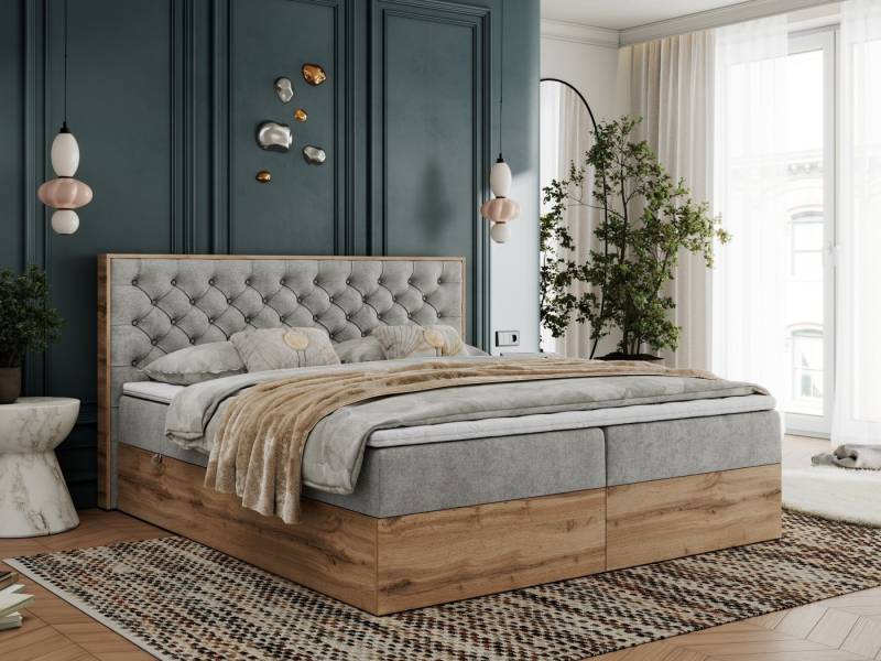 MKS MÖBEL Boxspringbett ALBERO 3 (Packung, Set, Topper T25, T30-Schaum, Stauraum, Zwei Bettkästen, Matratzen), Multipocket-Matratze, Doppelbett, mit Möbelplatten, mit Kopfstütze von MKS MÖBEL