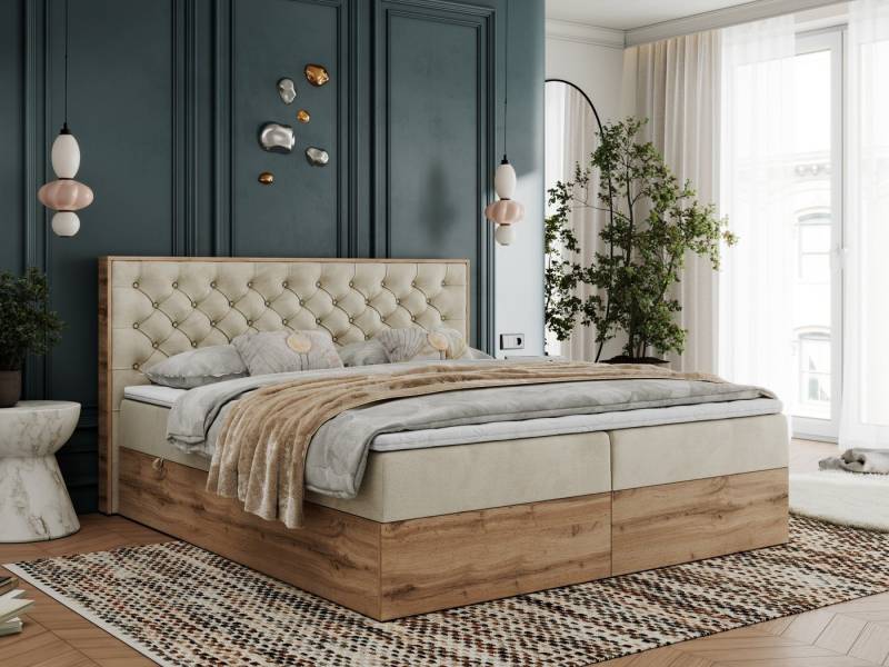 MKS MÖBEL Boxspringbett ALBERO 3 (Packung, Set, Topper T25, T30-Schaum, Stauraum, Zwei Bettkästen, Matratzen), Multipocket-Matratze, Doppelbett, mit Möbelplatten, mit Kopfstütze von MKS MÖBEL