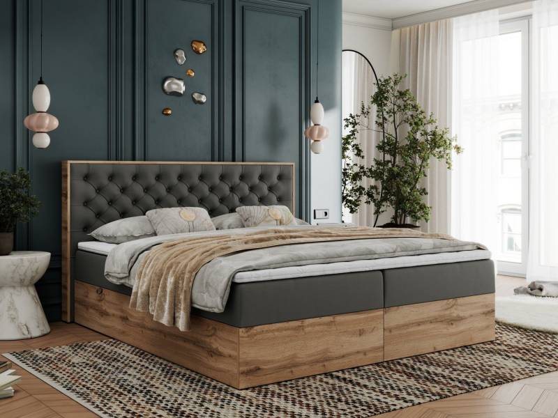 MKS MÖBEL Boxspringbett ALBERO 3 (Packung, Set, Topper T25, T30-Schaum, Stauraum, Zwei Bettkästen, Matratzen), Multipocket-Matratze, Doppelbett, mit Möbelplatten, mit Kopfstütze von MKS MÖBEL