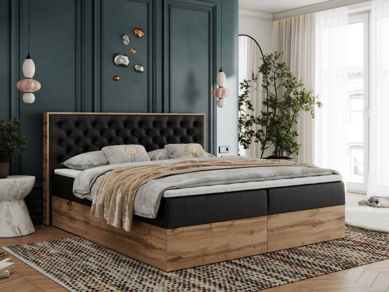 MKS MÖBEL Boxspringbett ALBERO 3 (Packung, Set, Topper T25, T30-Schaum, Stauraum, Zwei Bettkästen, Matratzen), Multipocket-Matratze, Doppelbett, mit Möbelplatten, mit Kopfstütze von MKS MÖBEL