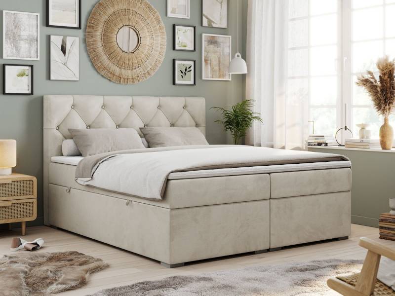 MKS MÖBEL Boxspringbett ALDA (Set, Packung, T30-Schaum, zwei Bettkästen, gepolsterte Kopfstütze), Doppelbett, Multipocket-Matratzen, Modern Bett von MKS MÖBEL