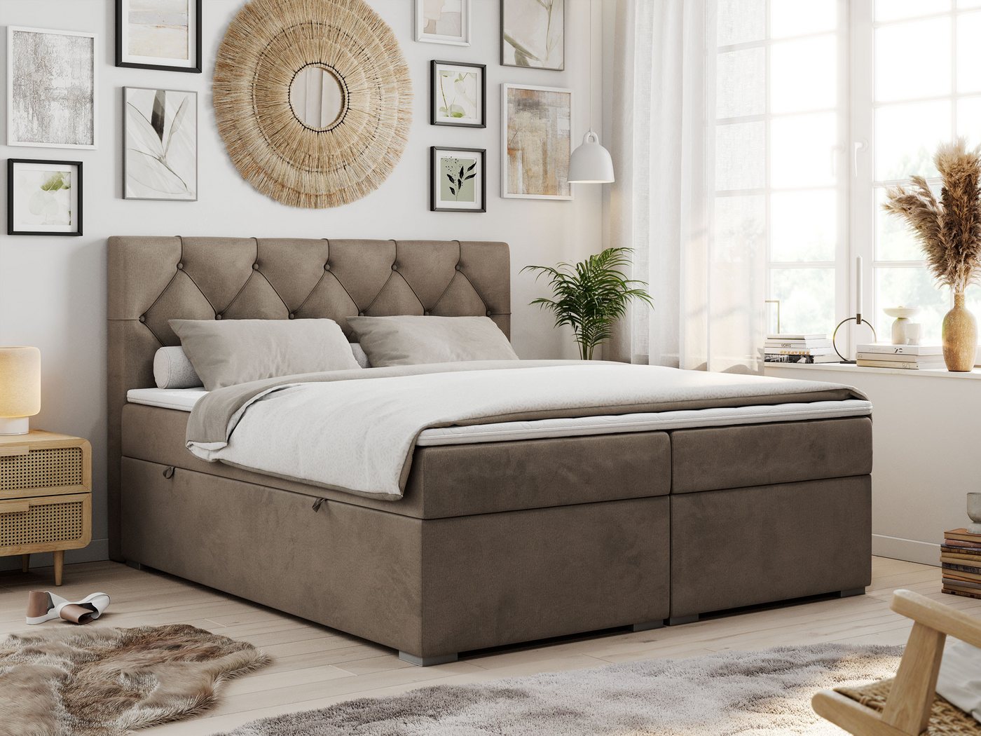 MKS MÖBEL Boxspringbett ALDA (Set, Packung, T30-Schaum, zwei Bettkästen, gepolsterte Kopfstütze), Doppelbett, Multipocket-Matratzen, Modern Bett von MKS MÖBEL