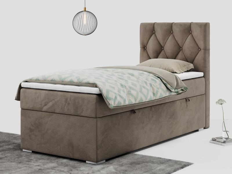 MKS MÖBEL Boxspringbett ALDA (Set, Packung, Multipocket Matratze, T30-Schaum, Topper T25, Polsterbett), Einzelbett, gestepptem Kopfteil, Bettkasten, Schlaffläche 90x200 von MKS MÖBEL