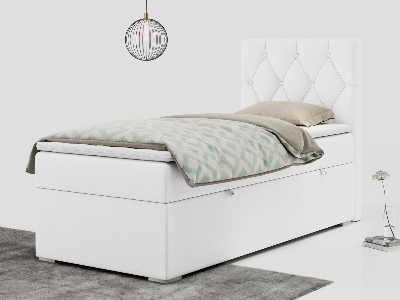 MKS MÖBEL Boxspringbett ALDA, Einzelbett mit gestepptem Kopfteil und einem Bettkasten, 90x200 von MKS MÖBEL