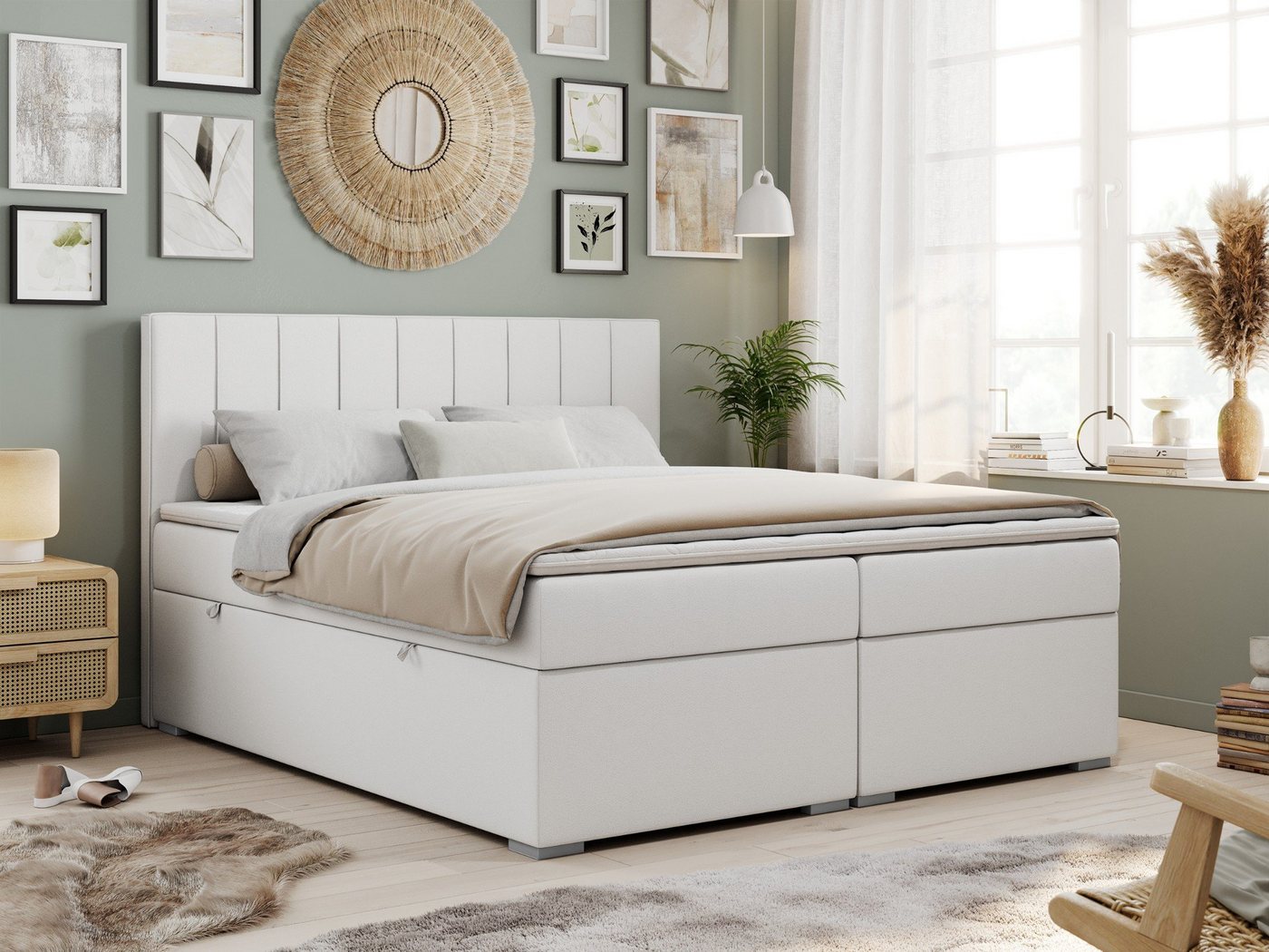 MKS MÖBEL Boxspringbett ALLY (Set, Packung, T30-Schaum, gepolsterte Kopfstütze, Topper T25, 7 Härtezonen), Doppelbett mit Multipocket-Matratzen, Praktisch Polsterbett von MKS MÖBEL