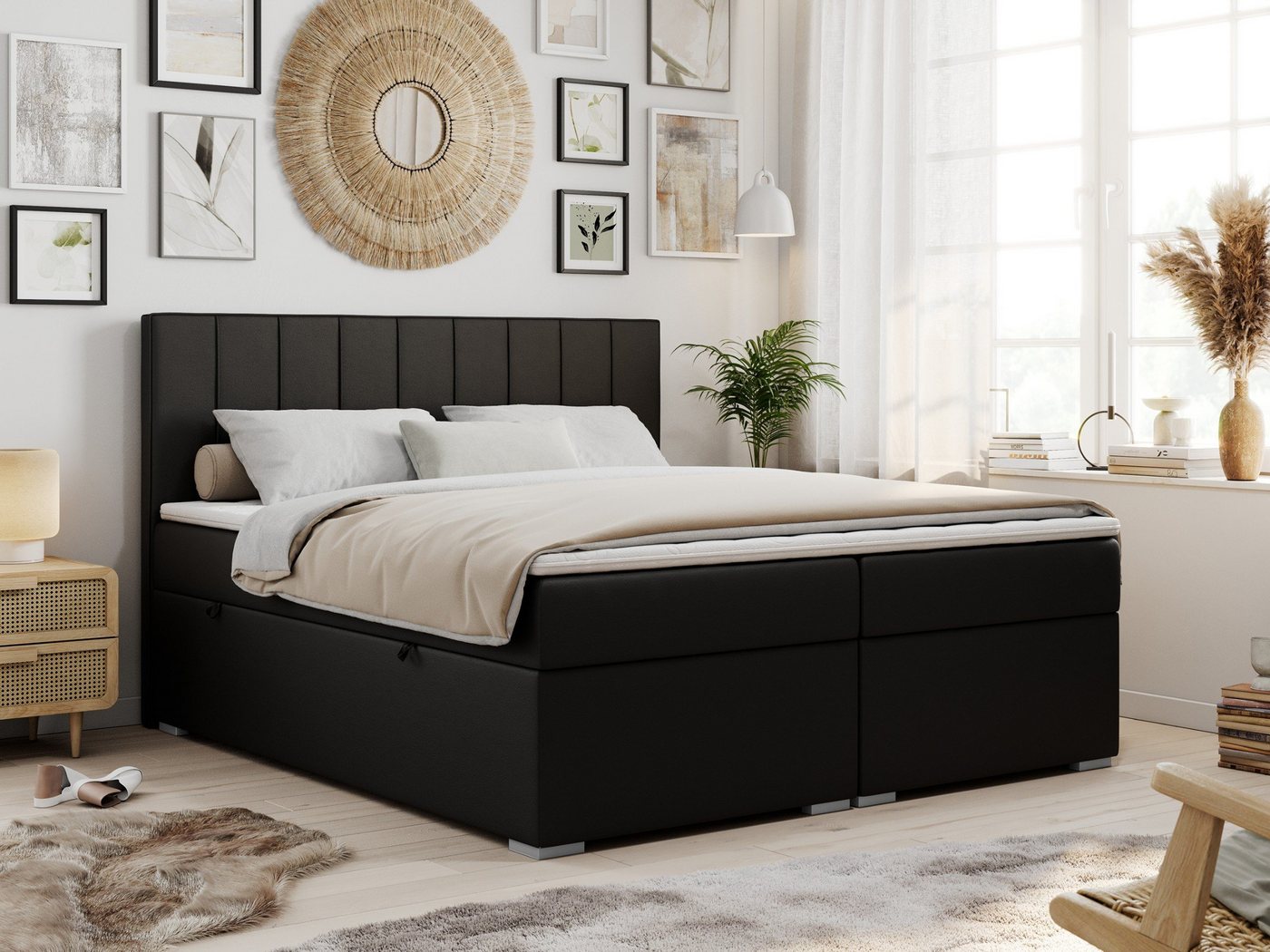 MKS MÖBEL Boxspringbett ALLY (Set, Packung, T30-Schaum, gepolsterte Kopfstütze, Topper T25, 7 Härtezonen), Doppelbett mit Multipocket-Matratzen, Praktisch Polsterbett von MKS MÖBEL