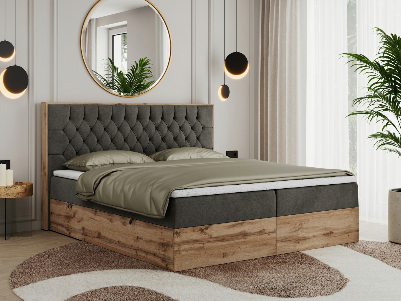 MKS MÖBEL Boxspringbett AMORE (Packung, Set, topper T25, Bettkästen, T30-Schaum, Stauraum, Matratze), Möbelplatten, gepolstertes Kopfteil, Bett mit Multipocket-Matratzen von MKS MÖBEL