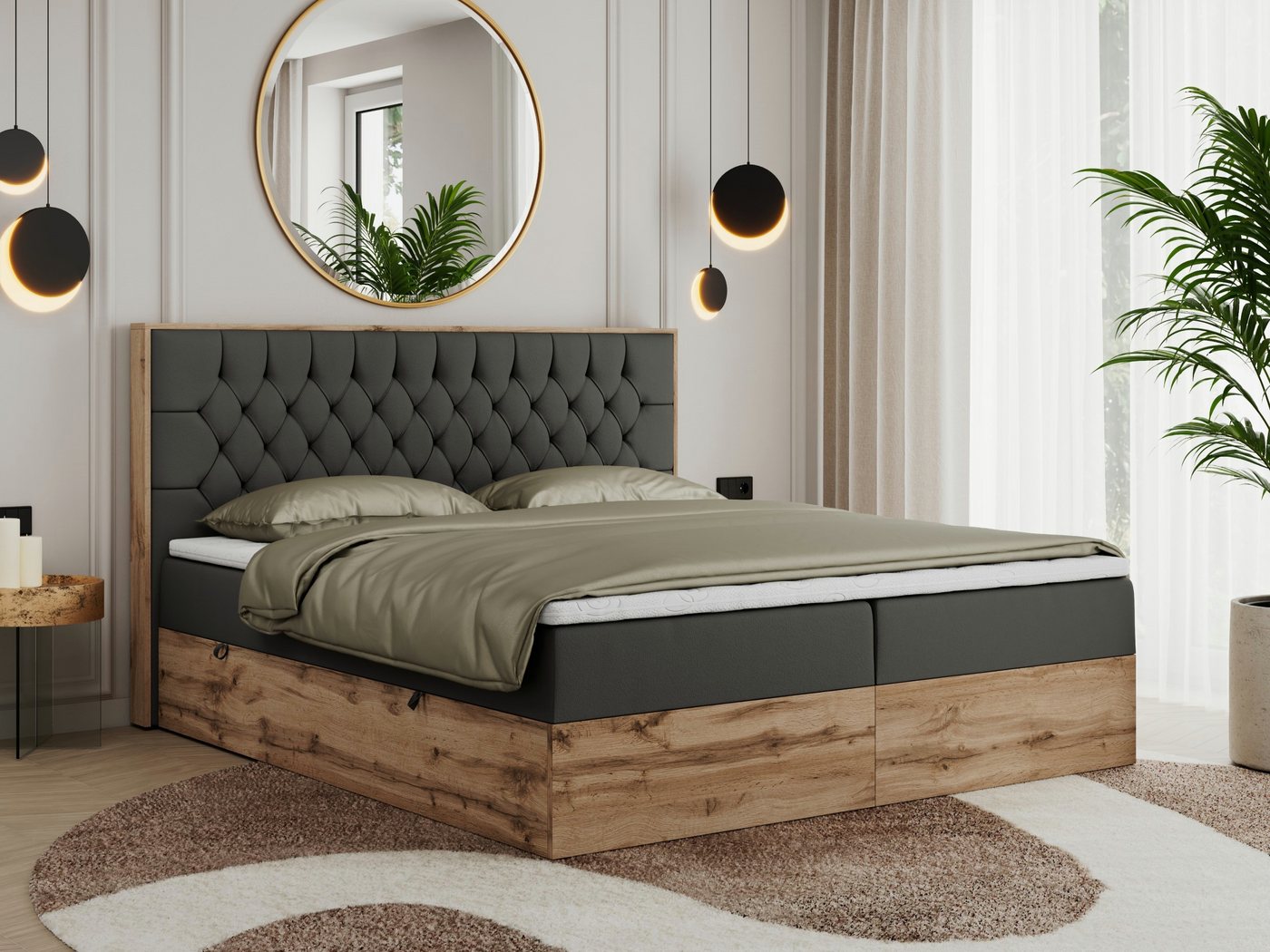 MKS MÖBEL Boxspringbett AMORE (Packung, Set, topper T25, Bettkästen, T30-Schaum, Stauraum, Matratze), Möbelplatten, gepolstertes Kopfteil, Bett mit Multipocket-Matratzen von MKS MÖBEL